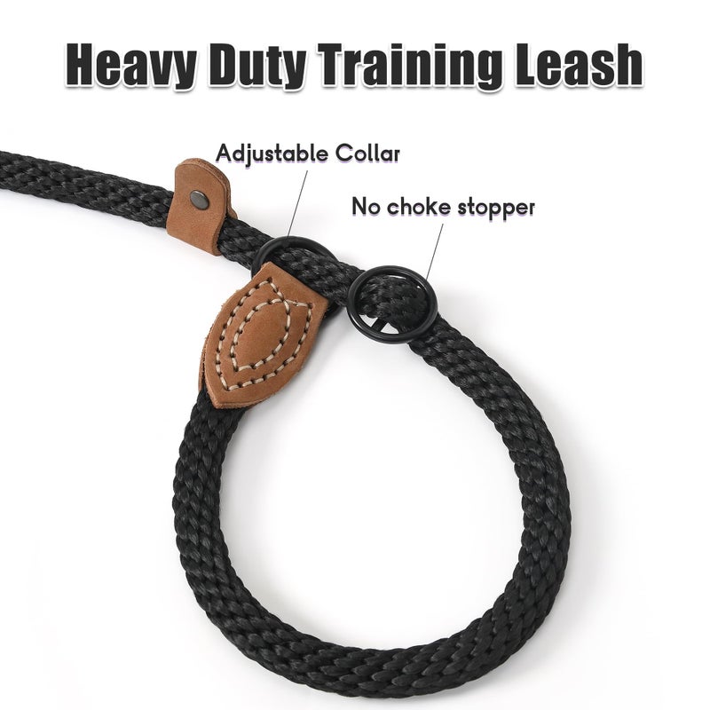 Mile High Life Slip Leads for Dogs | Heavy Duty Dog Training Leash | 5 Feet No Pull Slip Leashes w Leather Tip | Black Rope Lead for Dogs Outside - Image 3